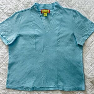 Lilly & Van Lght Blue Split Center VNeck Cotton Blnd Summer Elevated Basic Large